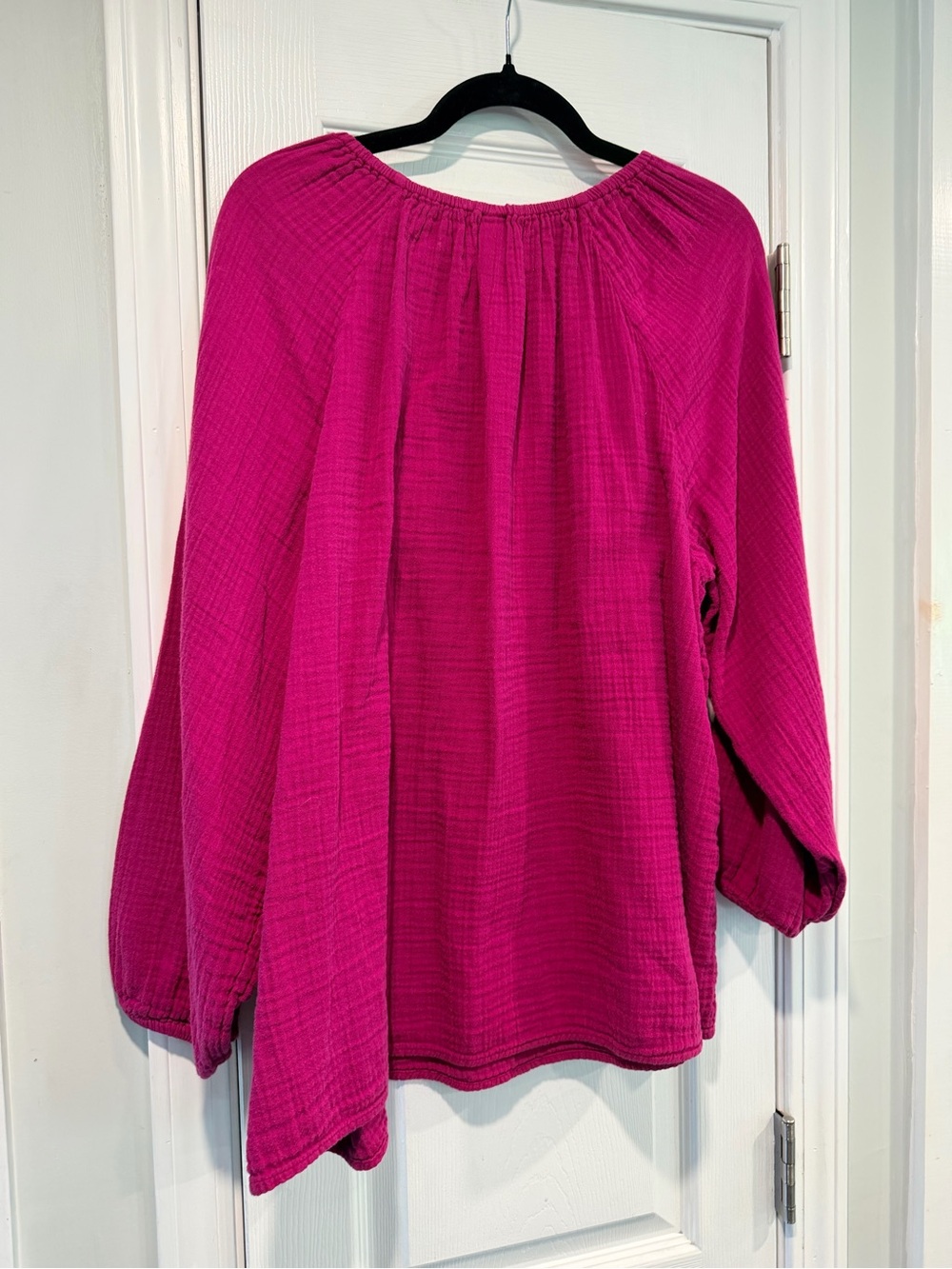 Old Navy Size XXL Fuchsia Double Gauze Cotton Peasant Blouse Boho Balloon Sleeve - Picture 9 of 10